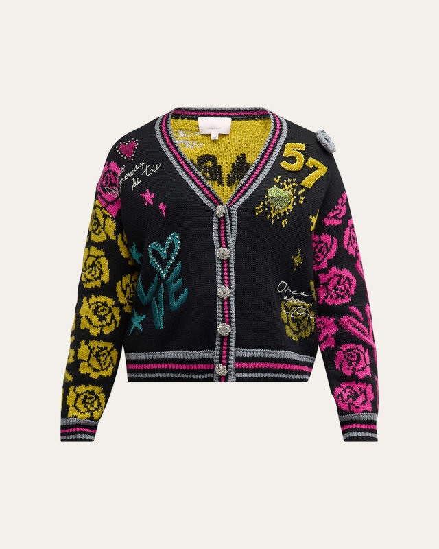 Collage Embellished Multicolor Cardigan